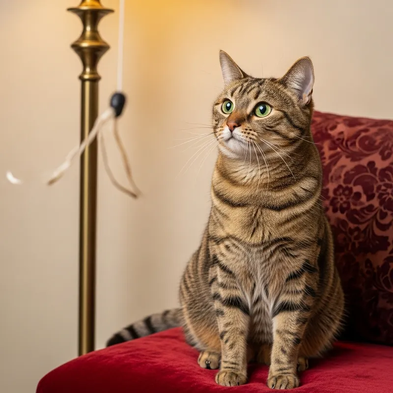 Beautiful Sienna Brown Cat Relaxing on Ruby Red Velvet Cushion