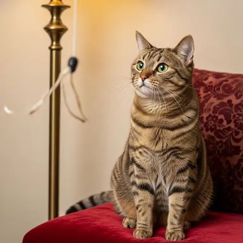 Sienna Brown Domestic Cat on Ruby Red Velvet Cushion