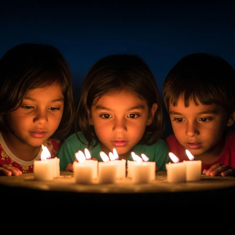 Children by Candlelight: Faces Illuminated in the Dark