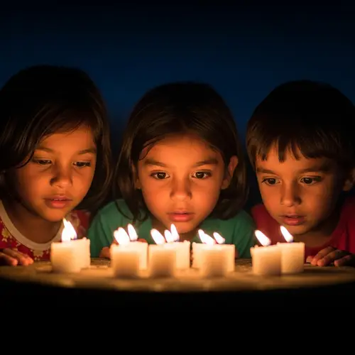 Enchanting Nighttime Scene: Children by Candlelight