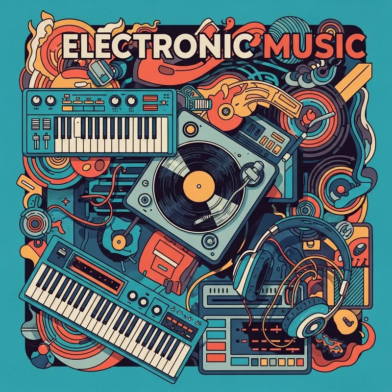 Bright Vintage Electronic Music Art Cover