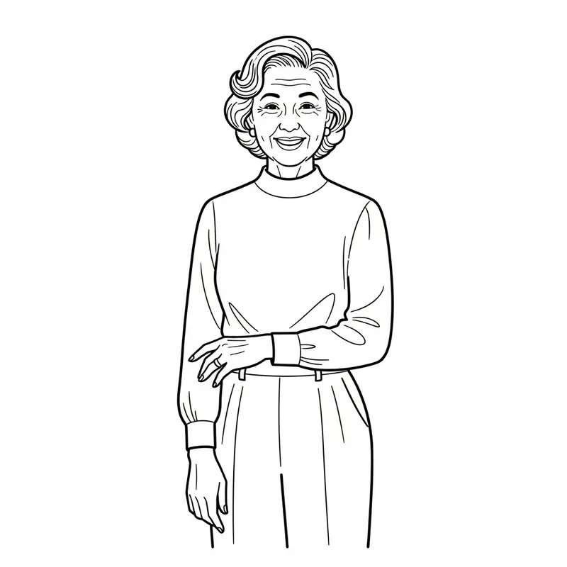 Charming Black & White Line Drawing of a 60-Year-Old Woman