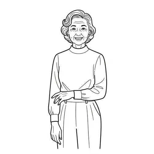 Charming Black & White Line Drawing of a 60-Year-Old Woman