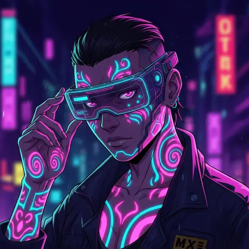 Futuristic Cyberpunk Anime Character with Neon Tattoos