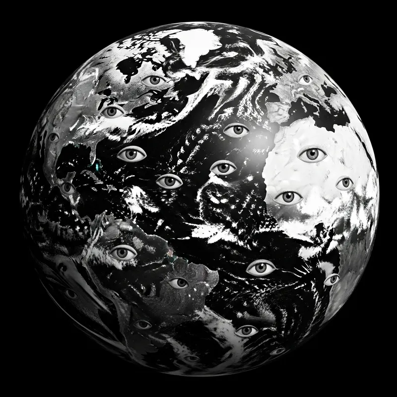Surreal Monochrome Globe with Gazing Eyes Surreal Monochrome Globe with Gazing Eyes