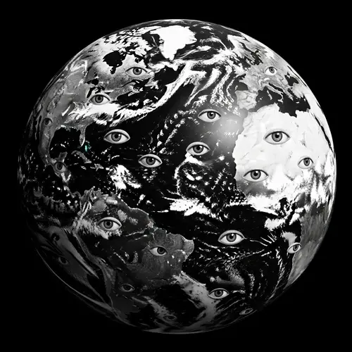 Surrealistic Globe with Scattered Eyes in Monochrome Tones