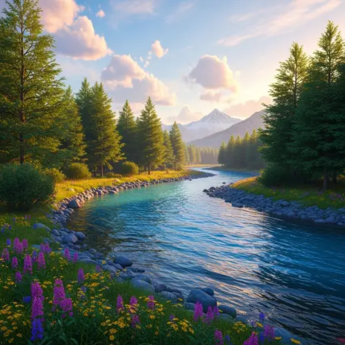 Tranquil River Landscape: A Nature's Symphony