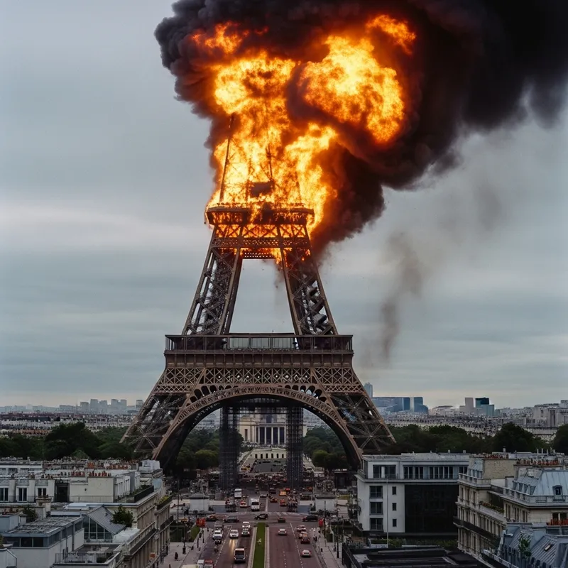 Burning Eiffel Tower Disaster in Paris