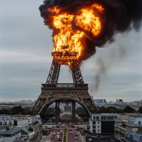 Burning Eiffel Tower in Paris | Dramatic Disaster Scene