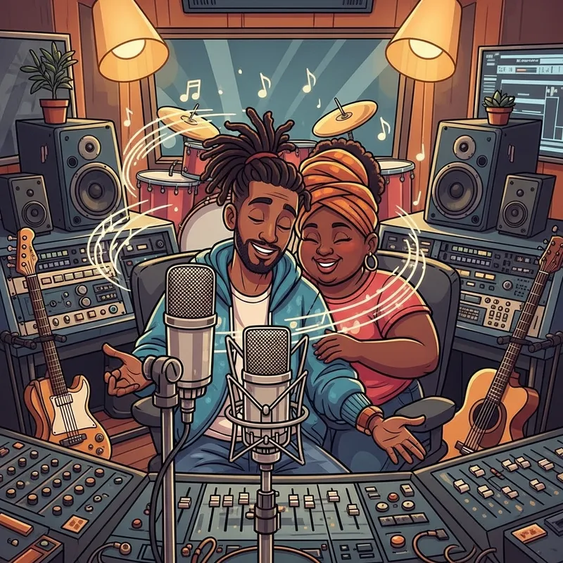 Cartoon Man with Dreadlocks in Vibrant Recording Studio Cartoon Man with Dreadlocks in Vibrant Recording Studio