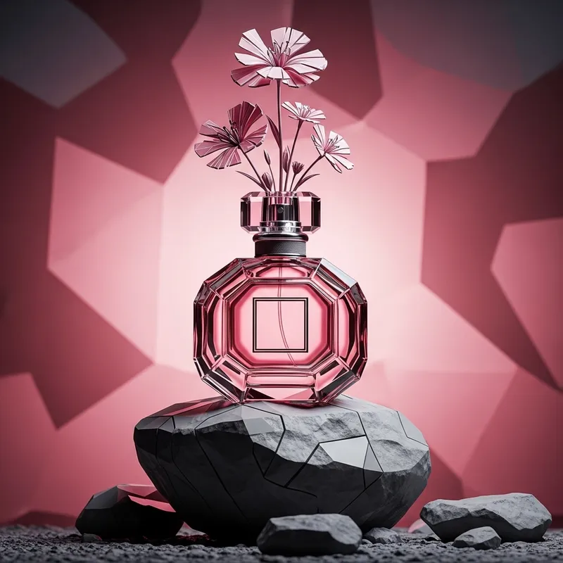 Crystal Cubism Perfume Bottle with Flowers on Rock by Évariste Vital Luminais