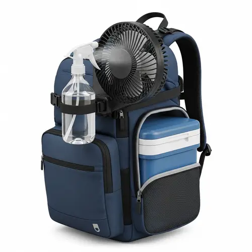 Innovative Spray Bottle Fan setup with Cooler Backpack