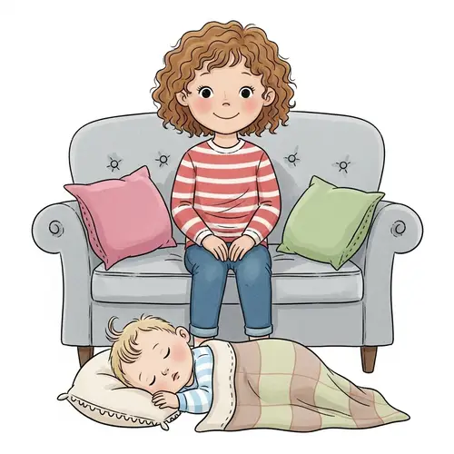 Caring Sister Watches Over Blissful Boy with Warmth