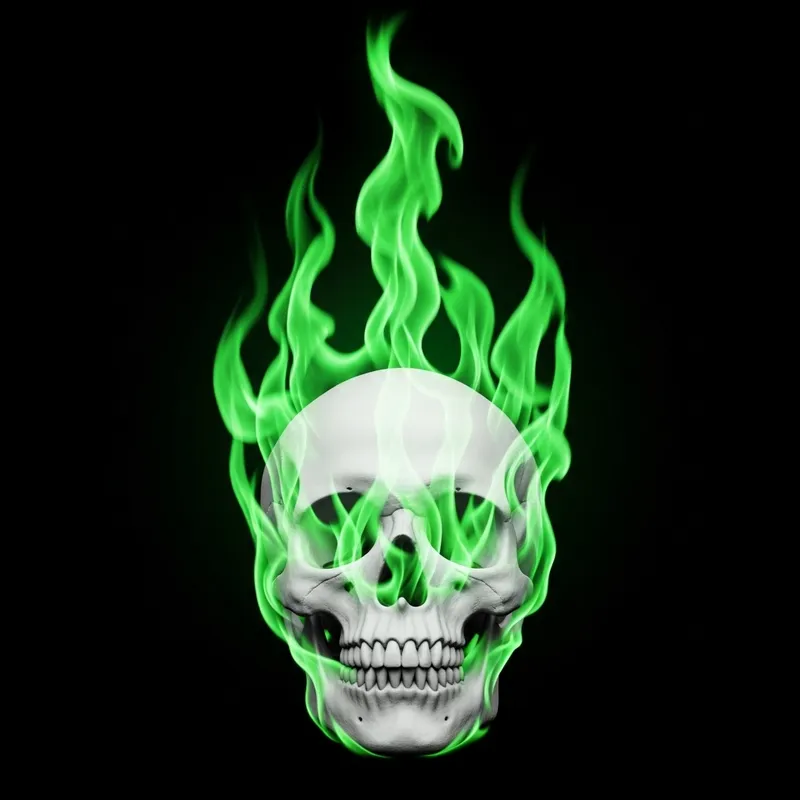 Ethereal White Skull Engulfed in Green Flames
