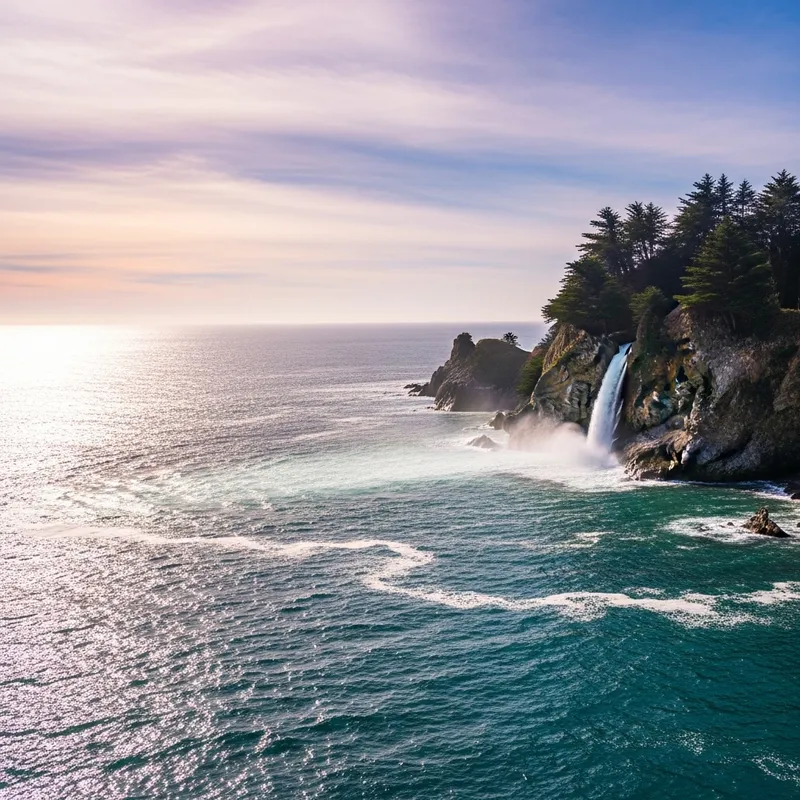 Stunning Ocean Landscape with Cascading Waterfall | Nature's Colors