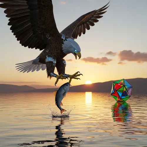 Realistic Robotic Eagle Snatching Fish from Lake
