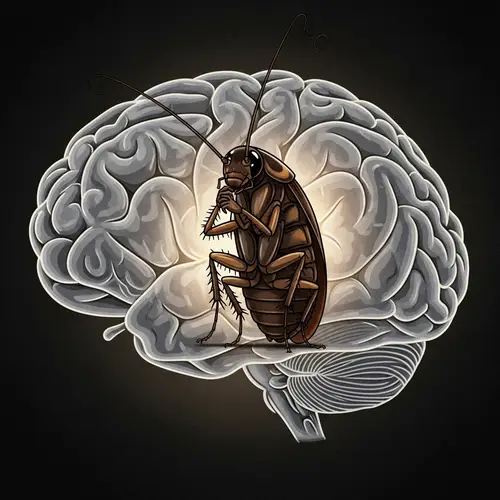 Contemplative Small Cockroach in Human Mind Illustration
