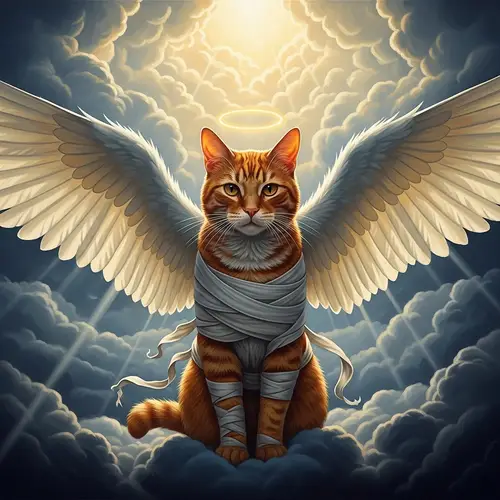 Realistic Red Cat with Angel Wings Painting