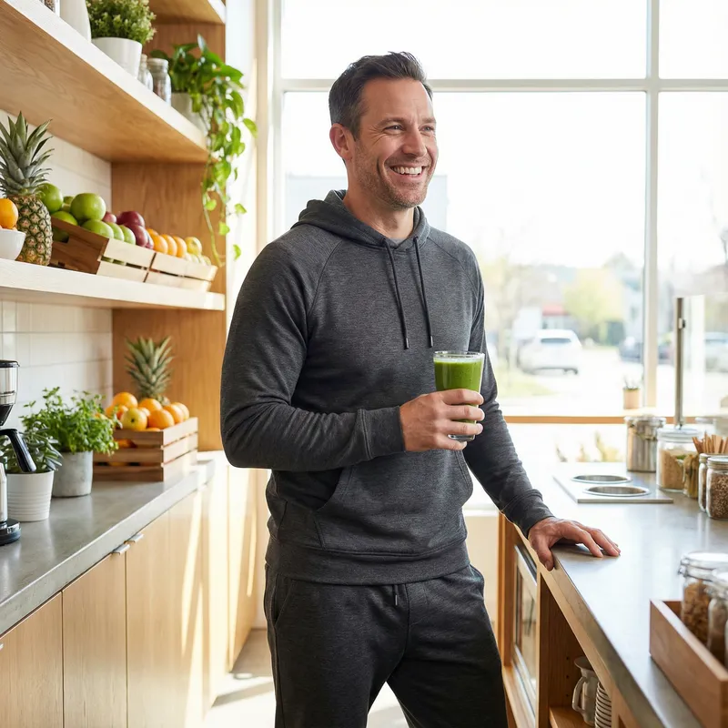 Healthy Lifestyle: Man Enjoying a Green Smoothie