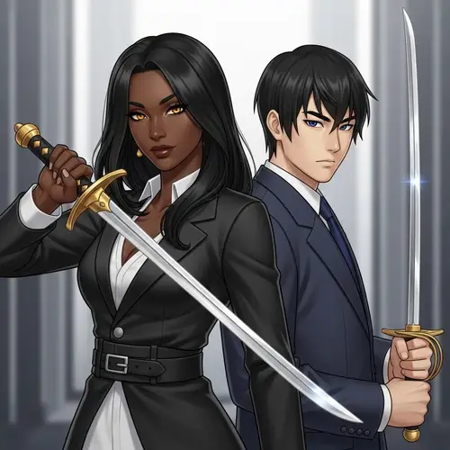 Black Woman with Golden Eyes and Sword - Charismatic and Strong