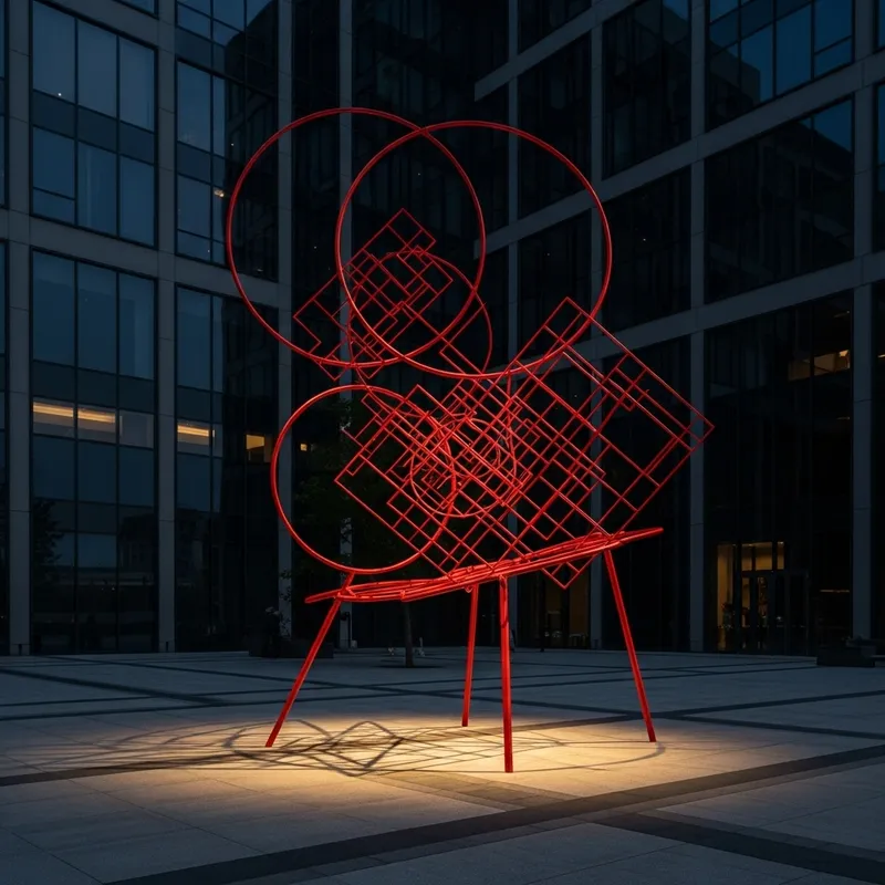 Red Circles and Squares Light Art Sculpture at Business Center