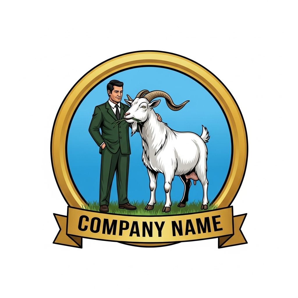 Detailed Hispanic Male and White Goat Logo Design | AI Art Generator |  Easy-Peasy.AI