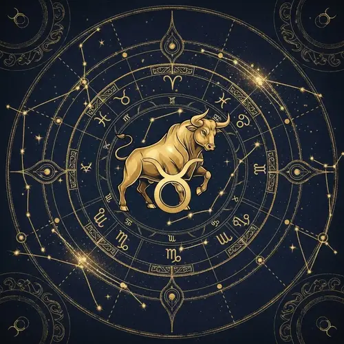 Celestial Taurus Horoscope Design with Golden Bull Emblem