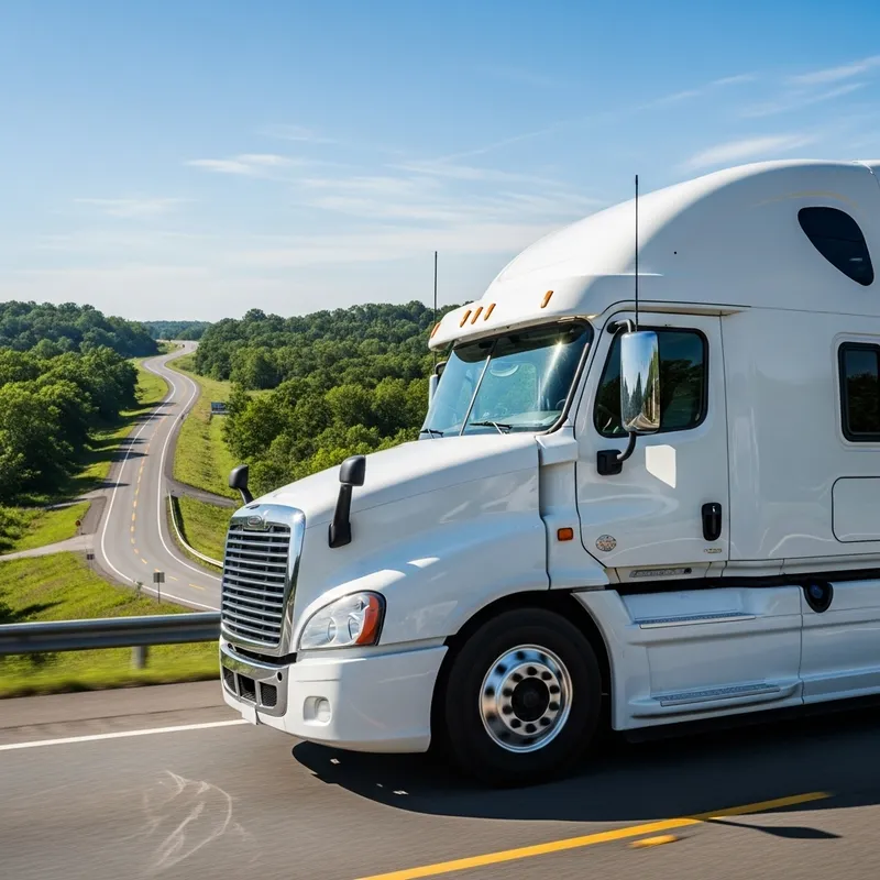 White Sleeper Cab Tractor Trailer on Road Desktop Wallpaper | Captivating View