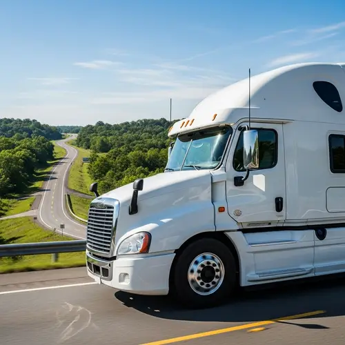 White Sleeper Cab Tractor Trailer on Road Desktop Wallpaper