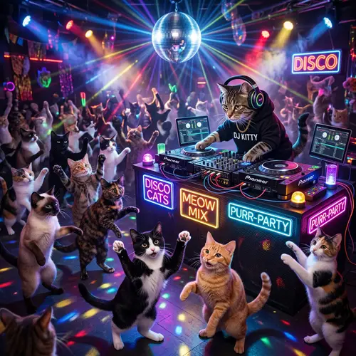 Realistic Cat DJ Disco Party