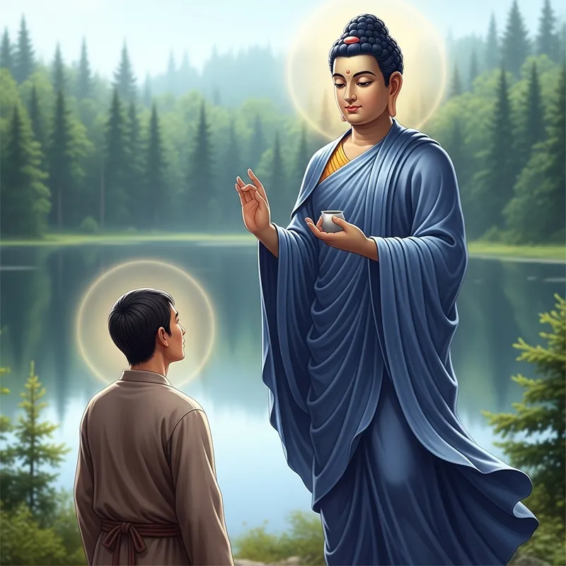 Bodhisattva and Layman Harmony in Tranquil Scenery