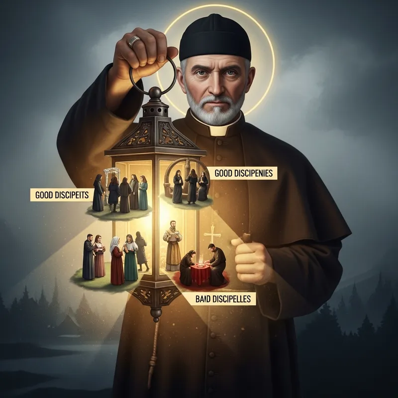 Don Bosco with Lantern: Good vs Evil Disciples