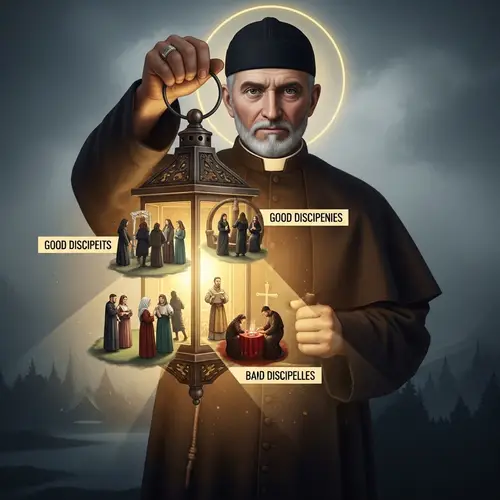 Reimagined Historical Figure Holding Lantern - Virtuous vs Sinful Disciples