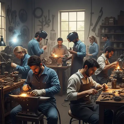 Diverse Artisans Crafting Tools - Maestranza Workshop