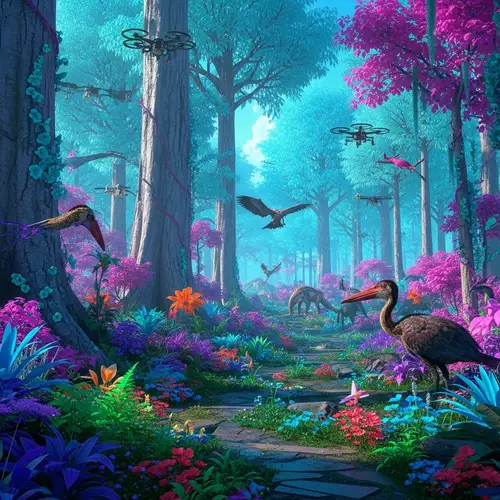 Futuristic Rainforest Theme: Neon Flora & Hybrid Wildlife