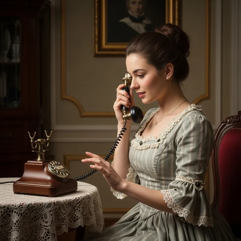 Victorian Girl Calling on an Antique Phone Painting