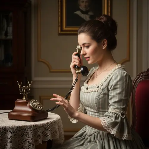 Victorian Girl Calling on an Antique Phone Painting