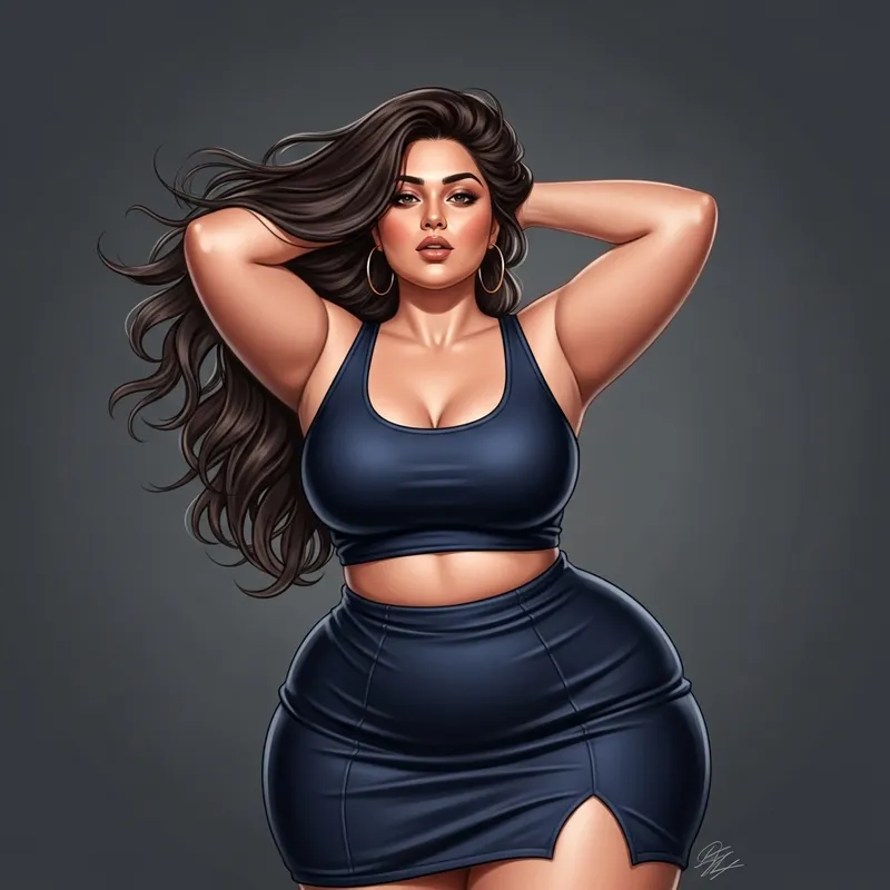 Sensual Neo-Romantic Digital Painting of Confident Curvaceous Woman
