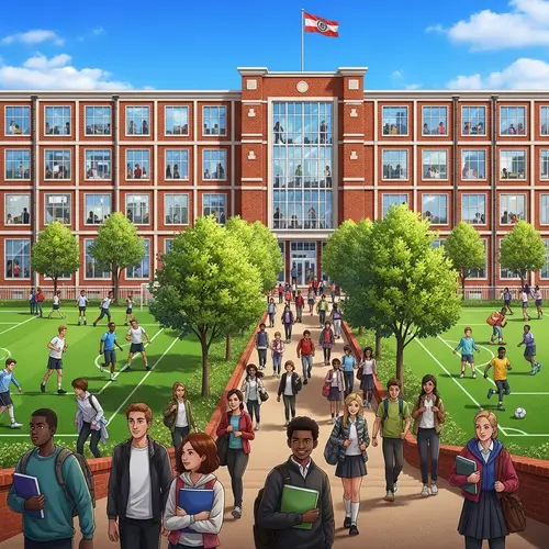 Vibrant School Environment with Diverse Students | Educational Building