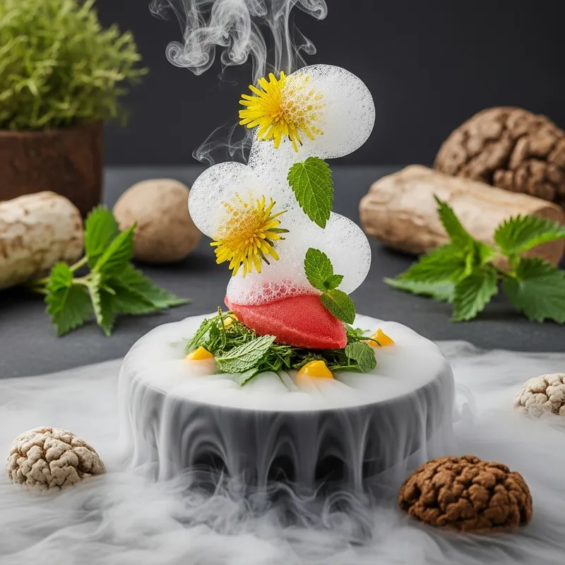 Futuristic Dandelion Sorbet with Foams, Gels & Nettle