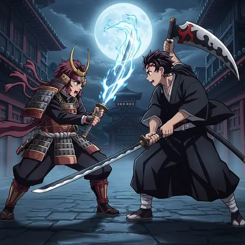 Epic Battle Between Demon Samurai and Heroic Soul Reaper
