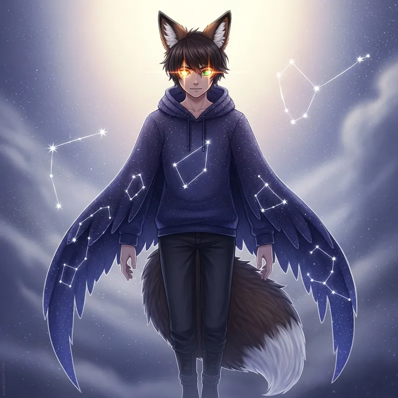 Fantastical Celestial Being with Fox Ears and Tail | Cosmic Fantasy Art