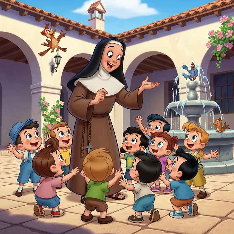 Joyful Franciscan Nun with Hispanic Children Joyful Franciscan Nun with Hispanic Children