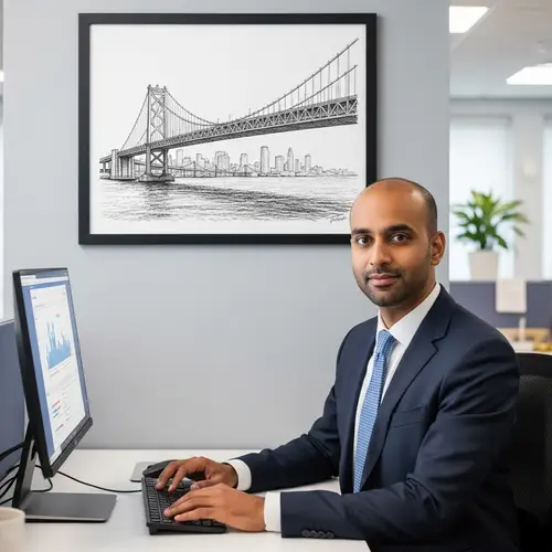 Middle-aged South Asian Man Portfolio Photo in Office Setting