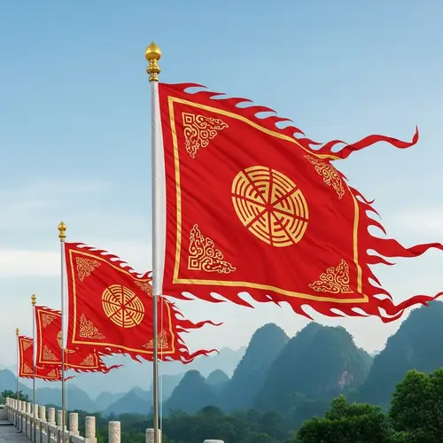 Vibrant Red Flags in Classic Chinese Art Style