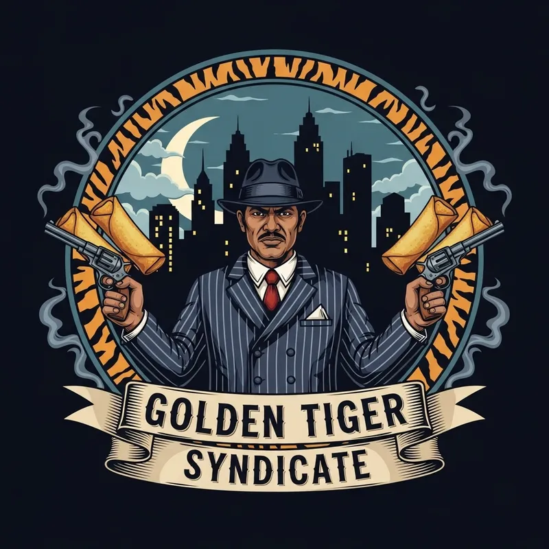 South Asian Mobster Emblem with Lumpia Guns