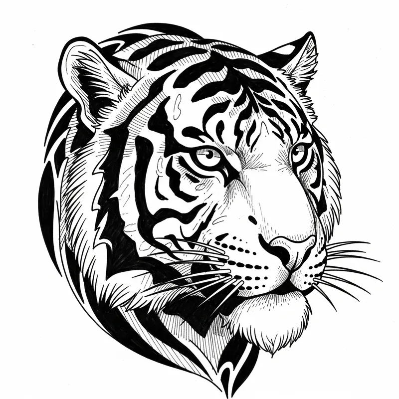 Abstract Tiger Face Drawing | Tattoo Art Style Abstract Tiger Face Drawing | Tattoo Art Style