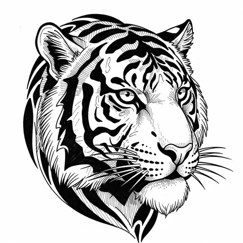 Tiger Face Pen Drawing | Tattoo Art Style