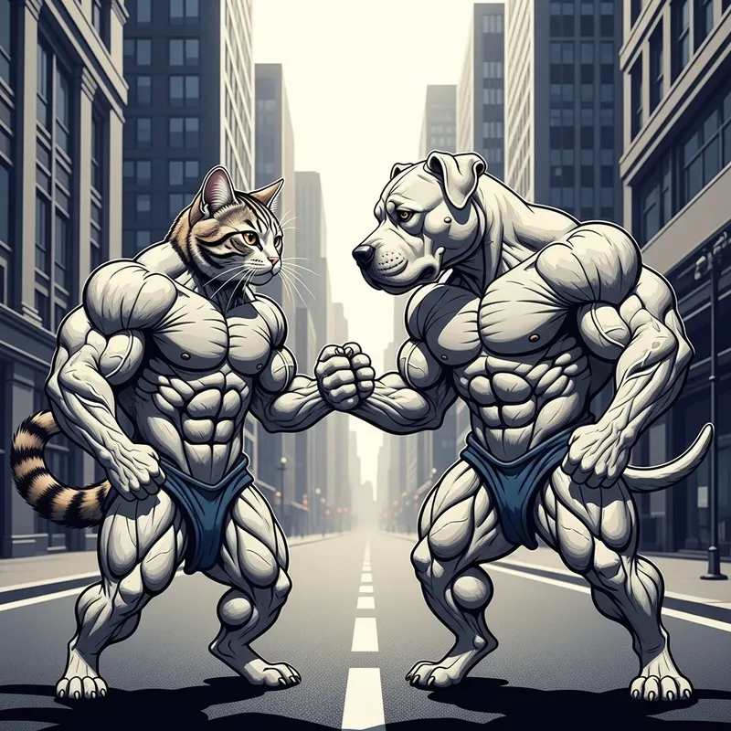 Muscle Cat vs Muscle Dog: Epic Battle In City Street!