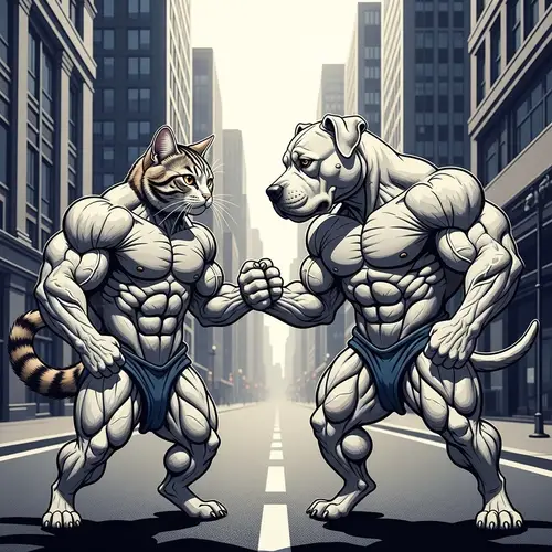 Muscle Cat vs Muscle Dog: Epic Battle Royale Scene
